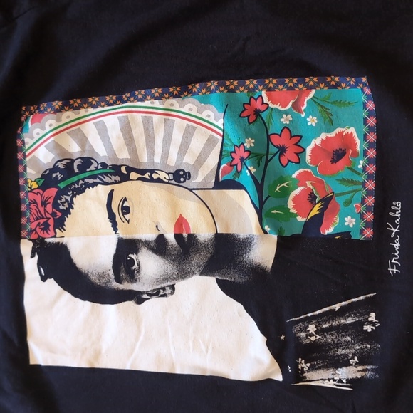 frida kahlo medium crop top black half and half print Mexican artist dia de los - Picture 2 of 4